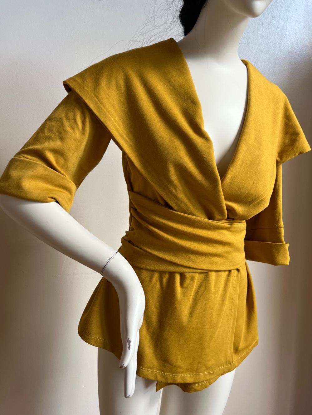 Xtaren Mustard Yellow V-Neck Wrap Top